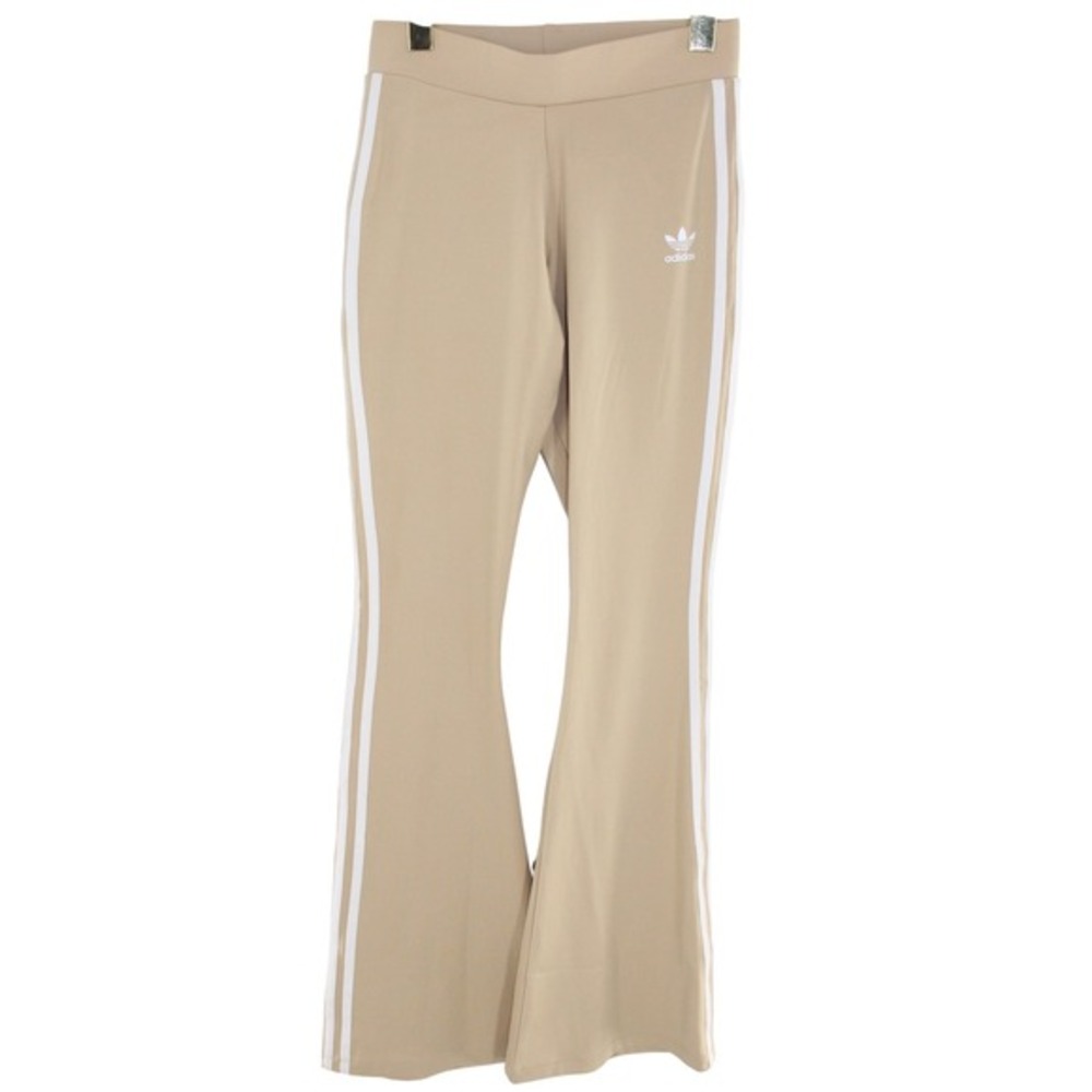 Adidas Flared Leggings 3-Stripe High Waisted Yoga‎ Pants Small Beige